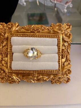 Gold Ring with Large Oval Clear Stone size 8